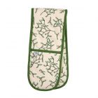 green and cream mistletoe design double oven glove