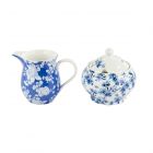 Blue and white floral sugar bowl and milk jug set, inspire by Hampton in full bloom