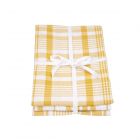 Set of 3 extra large yellow & white tea towels. Each one with a different pattern, chequered and two different stripped designs