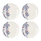 Gift-boxed set of four fine china dinner plates, featuring the V&A Rococo Silk design.