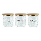 set of three green rabbit design tea, coffee and sugar canisters