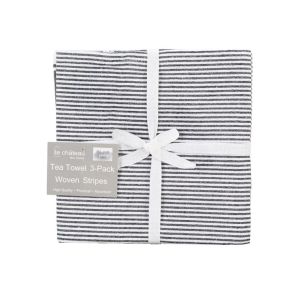 Le Chateau Woven Stripe Tea Towel Set - Black